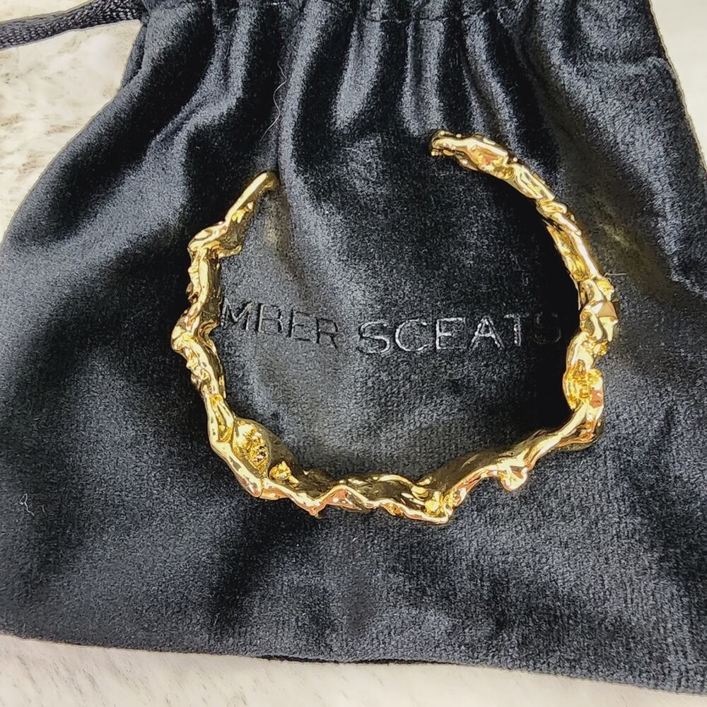 Amber Sceats Emery 24K Gold Plated Chunky Textured Cuff Bracelet Adjustable NWT